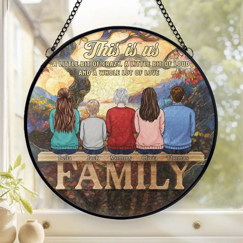Family Forever In My Heart - Family Personalized Custom Stained Glass Window Hanging Suncatcher - Christmas Gift For Family Members