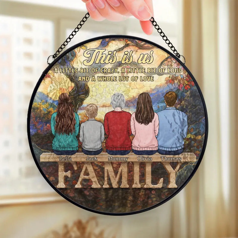Family Forever In My Heart - Family Personalized Custom Stained Glass Window Hanging Suncatcher - Christmas Gift For Family Members