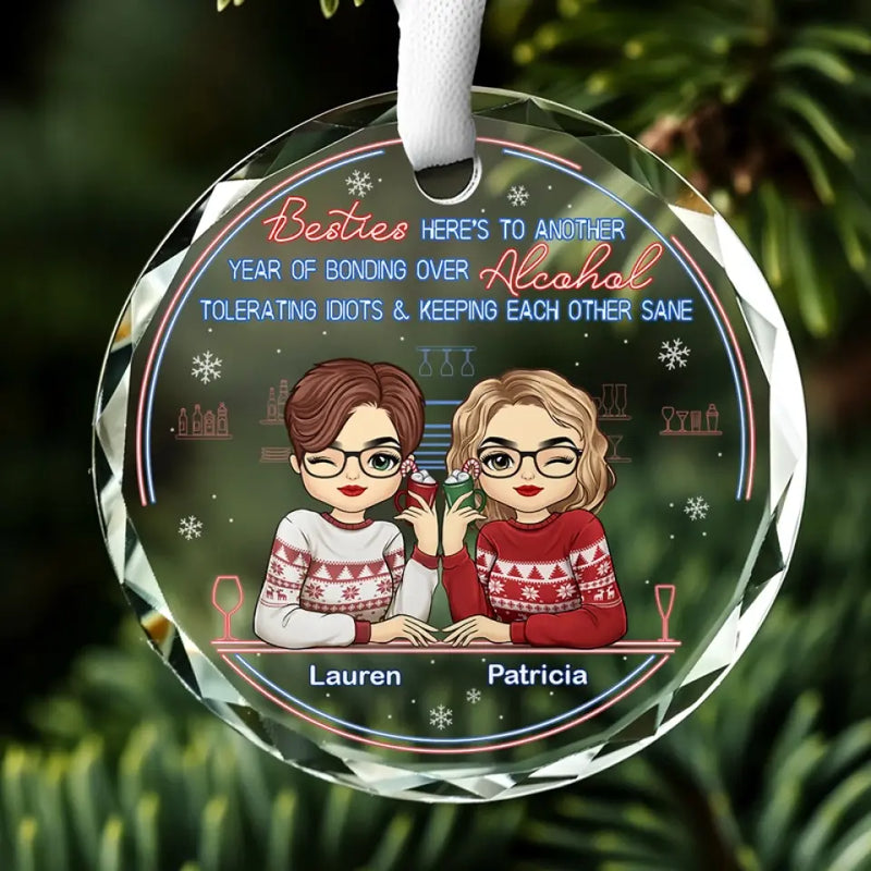 Besties Are The Brightest Blooms - Bestie Personalized Custom Circle Glass Ornament - Christmas Gift For Best Friends, BFF, Sisters