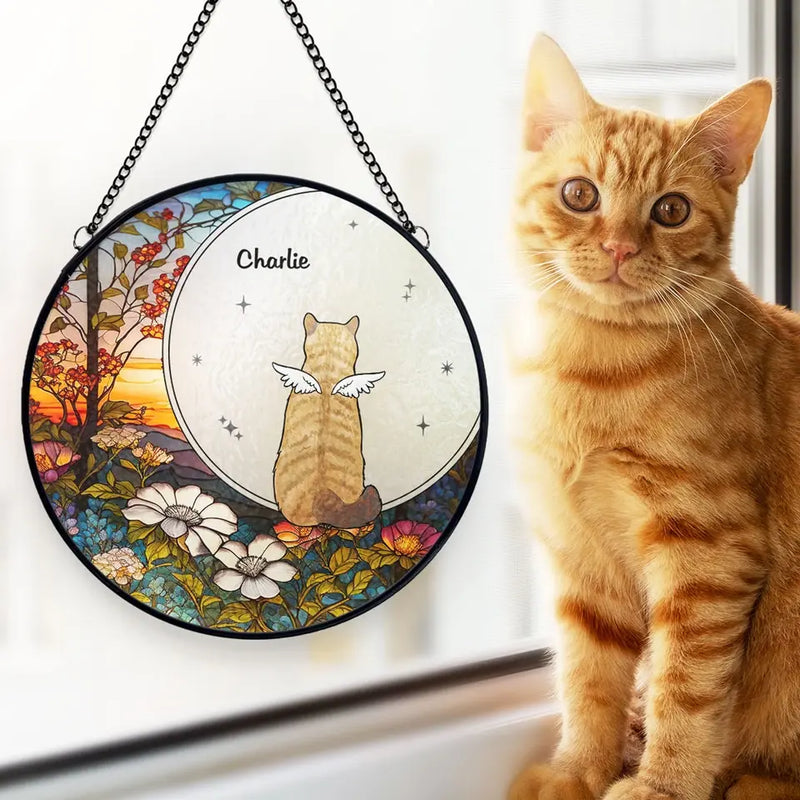 No Longer By My Side, But Forever In My Heart - Memorial Personalized Custom Stained Glass Window Hanging Suncatcher - Sympathy Gift For Pet Owners, Pet Lovers