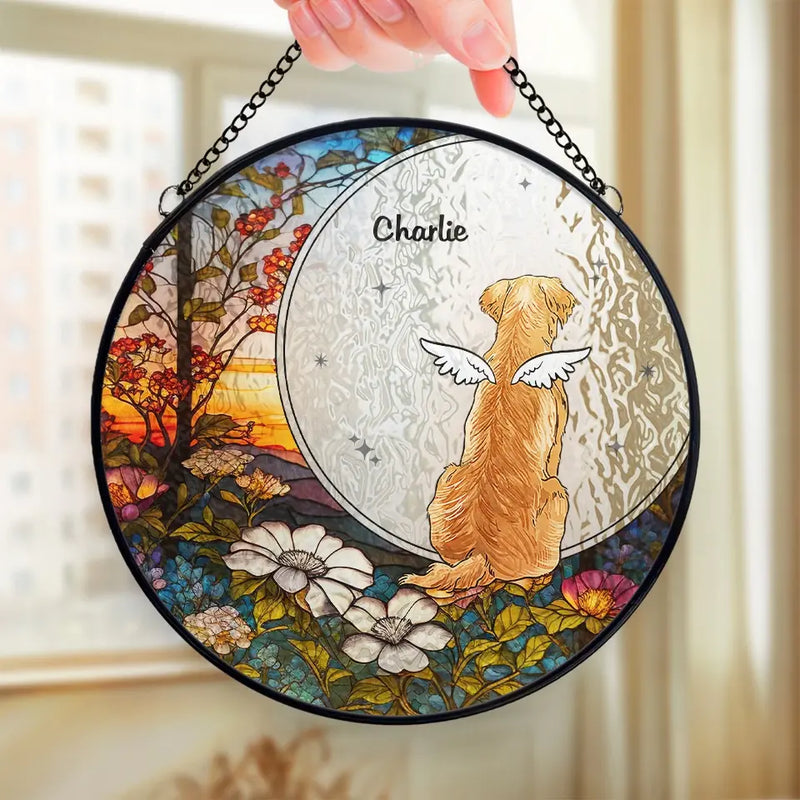 No Longer By My Side, But Forever In My Heart - Memorial Personalized Custom Stained Glass Window Hanging Suncatcher - Sympathy Gift For Pet Owners, Pet Lovers