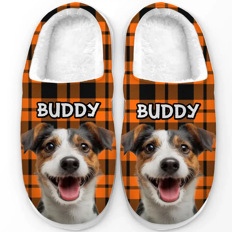 Custom Photo Paw-some Halloween - Dog & Cat Personalized Custom Fluffy Slippers - Halloween Gift For Pet Owners, Pet Lovers