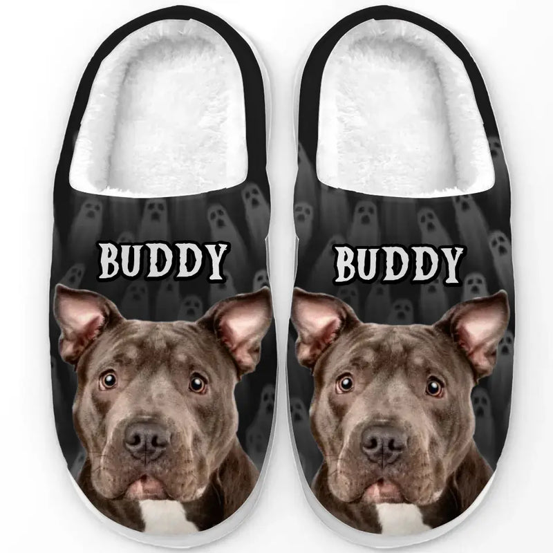 Custom Photo Trick Fur Treats - Dog & Cat Personalized Custom Fluffy Slippers - Halloween Gift For Pet Owners, Pet Lovers