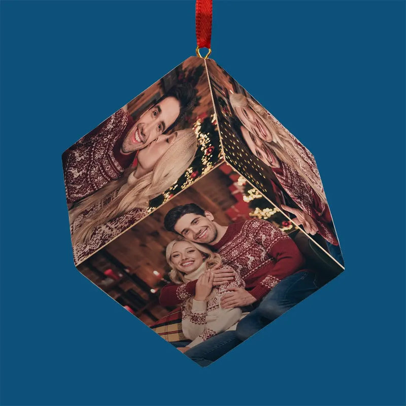 Custom Photo Beautiful Time With You - Couple Personalized Custom Wooden Cube Ornament - Christmas Gift For Husband Wife, Anniversary