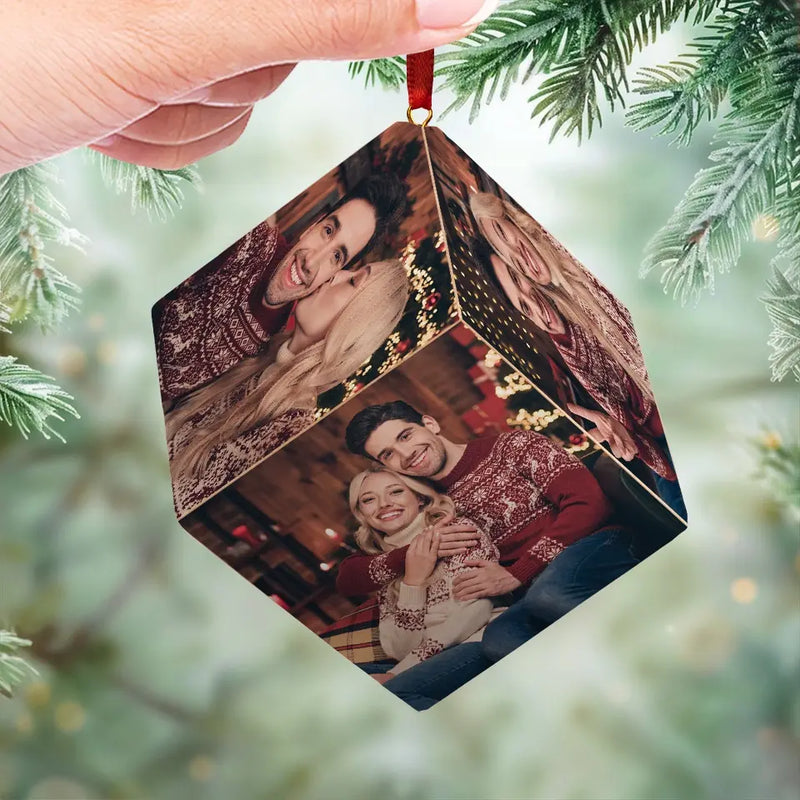 Custom Photo Beautiful Time With You - Couple Personalized Custom Wooden Cube Ornament - Christmas Gift For Husband Wife, Anniversary