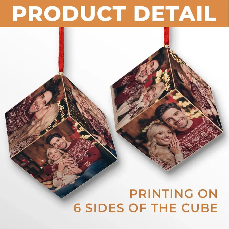 Custom Photo Beautiful Time With You - Couple Personalized Custom Wooden Cube Ornament - Christmas Gift For Husband Wife, Anniversary