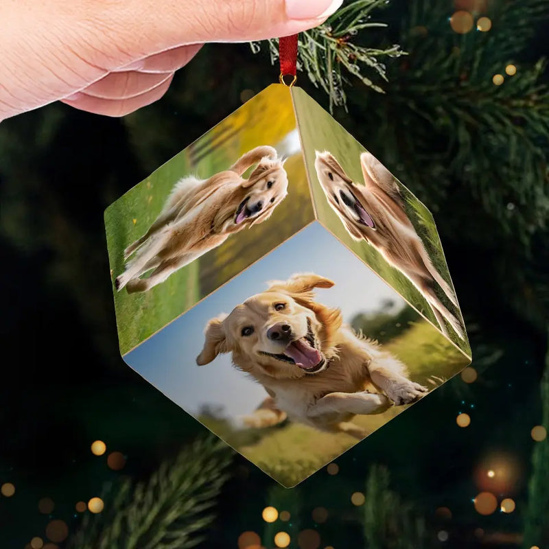 Custom Photo Beautiful Time With You - Dog & Cat Personalized Custom Wooden Cube Ornament - Christmas Gift For Pet Owners, Pet Lovers