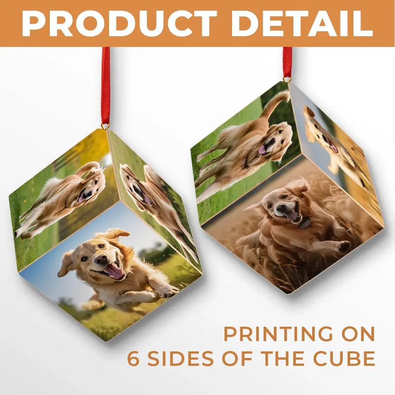 Custom Photo Beautiful Time With You - Dog & Cat Personalized Custom Wooden Cube Ornament - Christmas Gift For Pet Owners, Pet Lovers