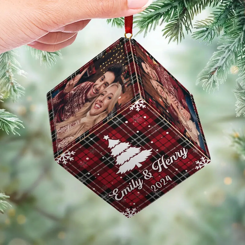 Custom Photo Under The Mistletoe - Couple Personalized Custom Wooden Cube Ornament - Christmas Gift For Husband Wife, Anniversary