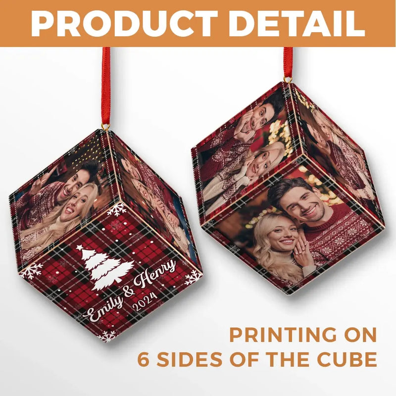 Custom Photo Under The Mistletoe - Couple Personalized Custom Wooden Cube Ornament - Christmas Gift For Husband Wife, Anniversary