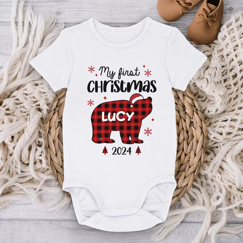 Our Pride And Christmas Joy - Family Personalized Custom Baby Onesie - Christmas Gift For Baby Kids, Newborn Baby