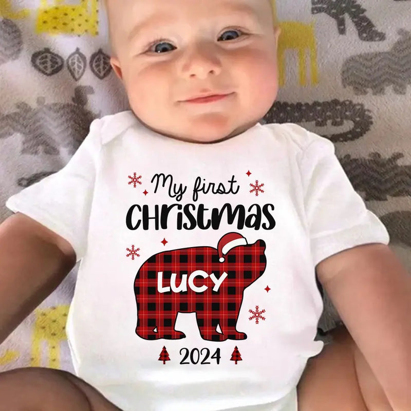 Our Pride And Christmas Joy - Family Personalized Custom Baby Onesie - Christmas Gift For Baby Kids, Newborn Baby