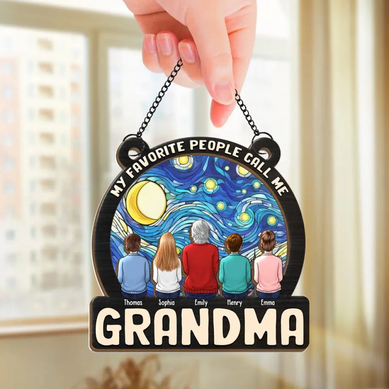 Happiness Is A Hug From Grandma - Family Personalized Window Hanging Suncatcher - Gift For Grandma