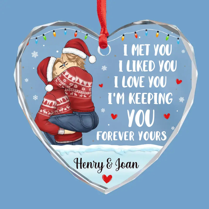 All I Want For Christmas Is Your Kiss - Couple Personalized Custom Heart Glass Ornament - Christmas Gift For Husband Wife, Anniversary