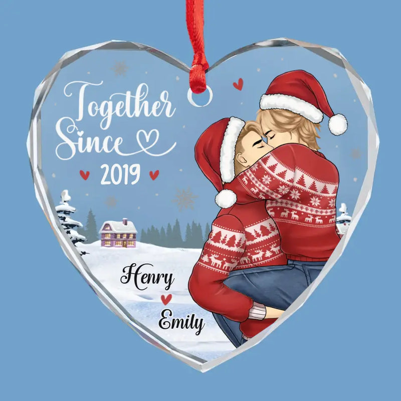 A Beautiful Sight, We're Happy Tonight	- Couple Personalized Custom Heart Glass Ornament - Christmas Gift For Husband Wife, Anniversary, First Christmas