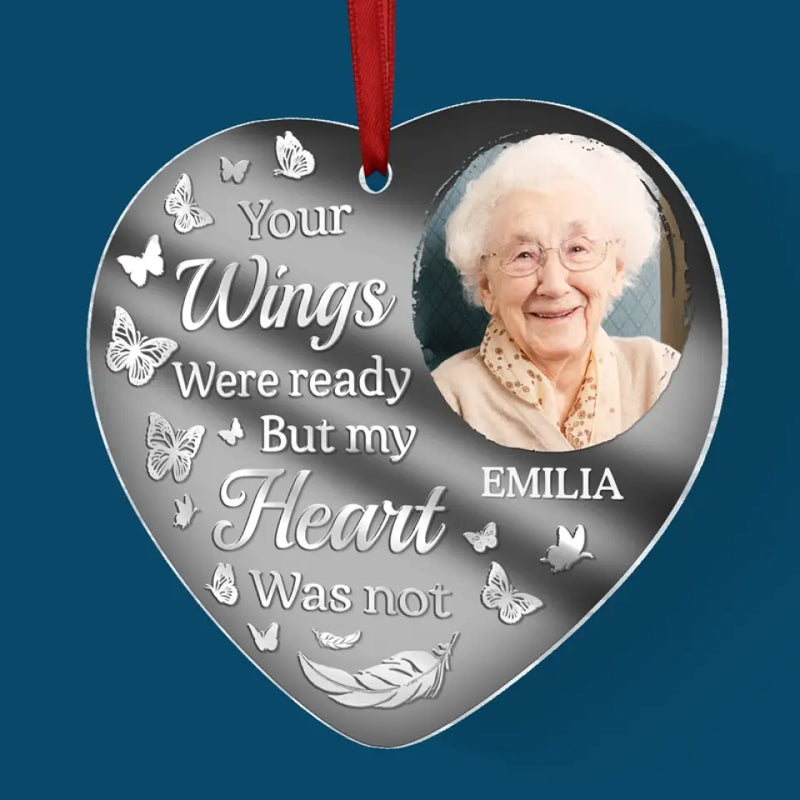 Custom Photo Forever In Our Hearts - Memorial Personalized Custom Mirrored Acrylic Ornament - Sympathy Gift, Christmas Gift For Family Members