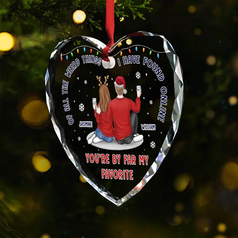 We Loved With A Love That Was More Than Love - Couple Personalized Custom Heart Glass Ornament - Christmas Gift For Husband Wife, Anniversary