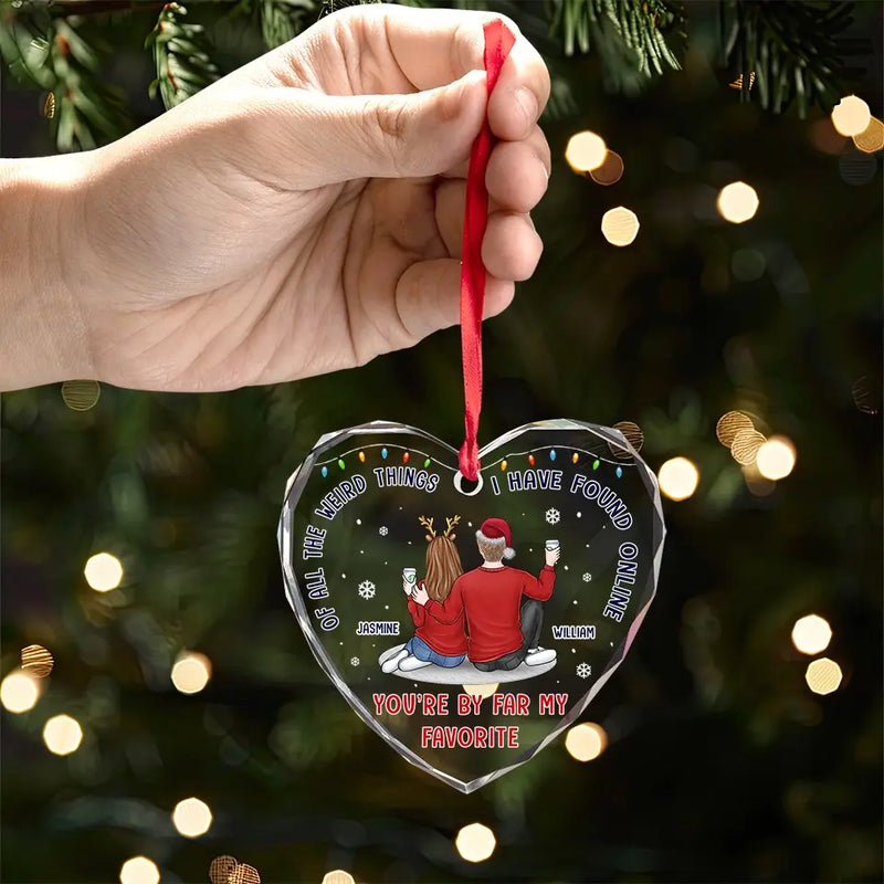 We Loved With A Love That Was More Than Love - Couple Personalized Custom Heart Glass Ornament - Christmas Gift For Husband Wife, Anniversary
