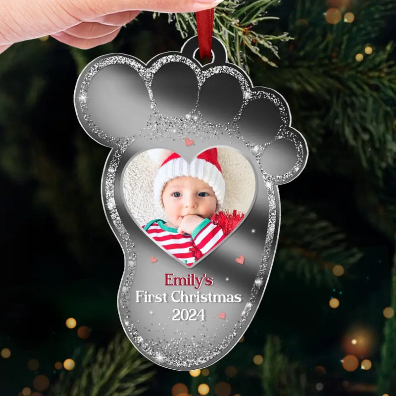 Custom Photo Baby's First Noel - Family Personalized Custom Mirrored Acrylic Ornament - Christmas Gift For Baby Kids, Newborn Baby