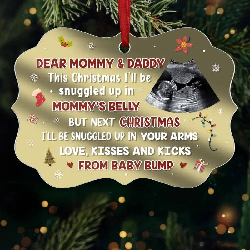 Custom Photo Sweetest Little Present Under The Tree - Family Personalized Custom Mirrored Acrylic Ornament - Christmas Gift For Baby Kids, Newborn Baby
