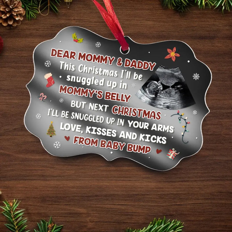 Custom Photo Sweetest Little Present Under The Tree - Family Personalized Custom Mirrored Acrylic Ornament - Christmas Gift For Baby Kids, Newborn Baby