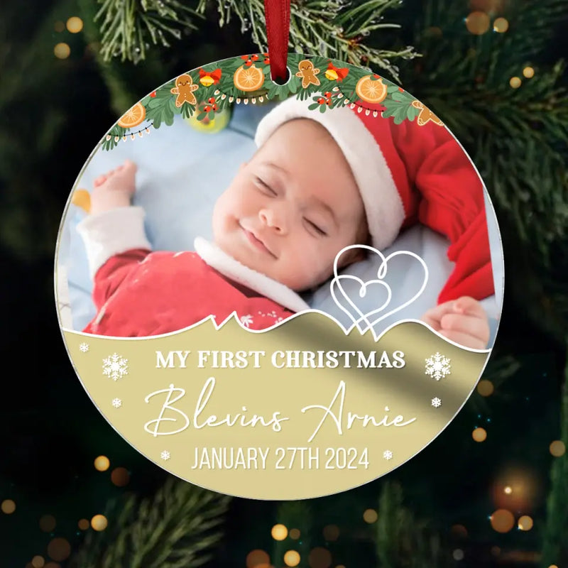 Custom Photo My Little Elf Spreading Christmas Joy! - Family Personalized Custom Mirrored Acrylic Ornament - Christmas Gift For Baby Kids, Newborn Baby
