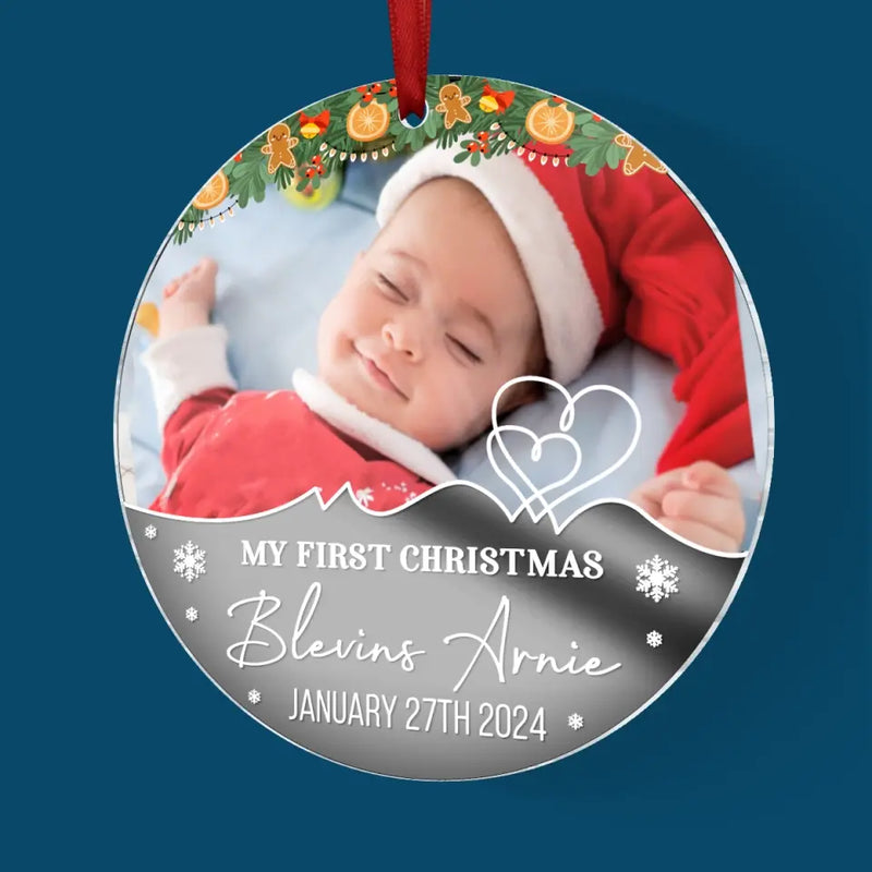 Custom Photo My Little Elf Spreading Christmas Joy! - Family Personalized Custom Mirrored Acrylic Ornament - Christmas Gift For Baby Kids, Newborn Baby