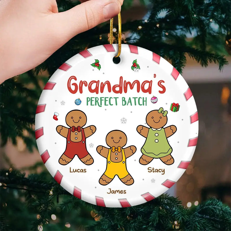 Cherish The Sweet Moments With Family, Just Like Gingerbread Treats - Family Personalized Custom Ornament - Ceramic Round Shaped - Christmas Gift For Mom, Grandma