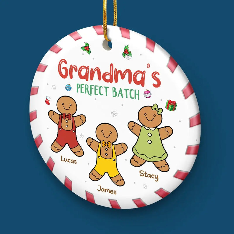 Cherish The Sweet Moments With Family, Just Like Gingerbread Treats - Family Personalized Custom Ornament - Ceramic Round Shaped - Christmas Gift For Mom, Grandma