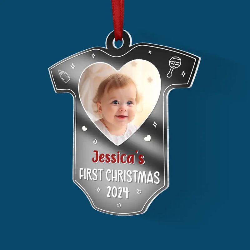 Custom Photo First Christmas - Family Personalized Custom Mirrored Acrylic Ornament - Christmas Gift For Baby Kids, Newborn Baby