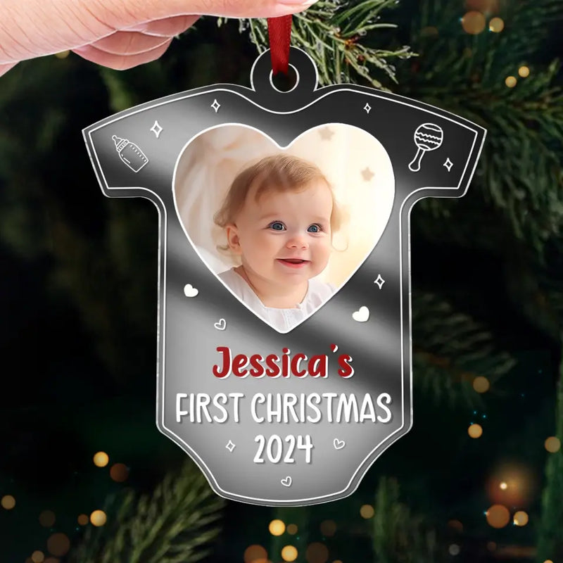 Custom Photo First Christmas - Family Personalized Custom Mirrored Acrylic Ornament - Christmas Gift For Baby Kids, Newborn Baby