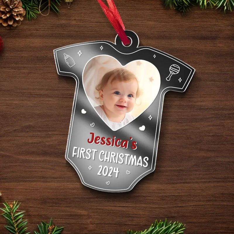 Custom Photo First Christmas - Family Personalized Custom Mirrored Acrylic Ornament - Christmas Gift For Baby Kids, Newborn Baby