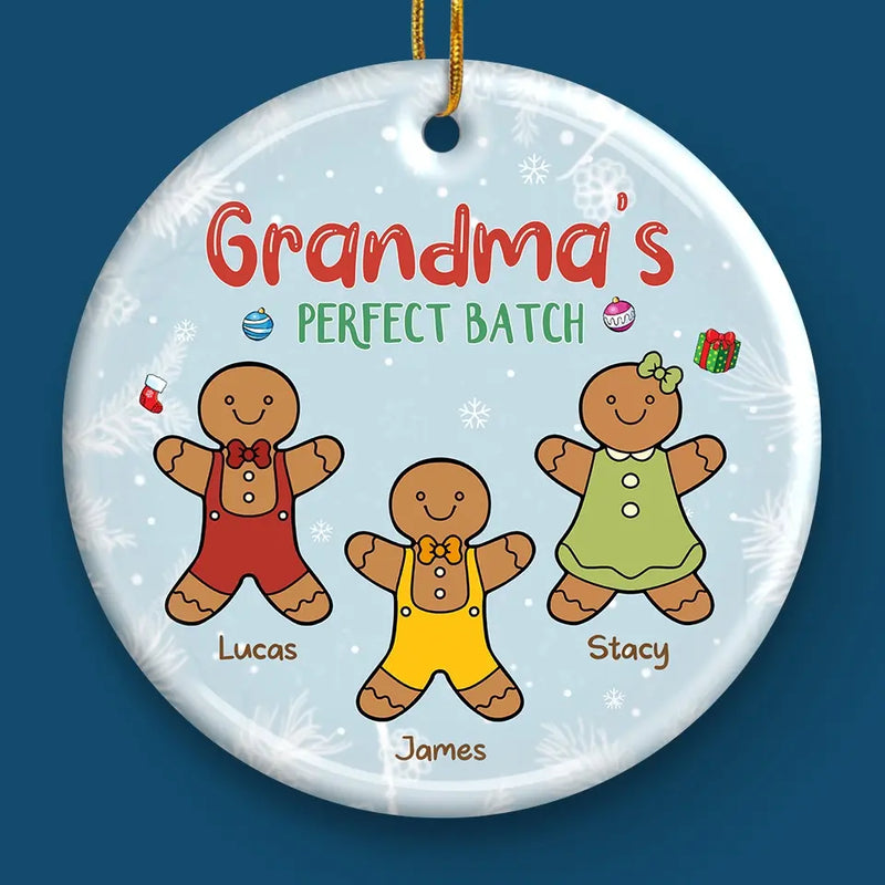 Gingerbread Kisses And Christmas Wishes - Family Personalized Custom Ornament - Ceramic Round Shaped - Christmas Gift For Mom, Grandma