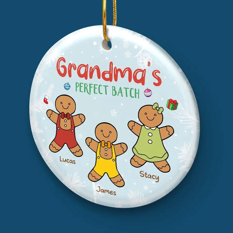 Gingerbread Kisses And Christmas Wishes - Family Personalized Custom Ornament - Ceramic Round Shaped - Christmas Gift For Mom, Grandma