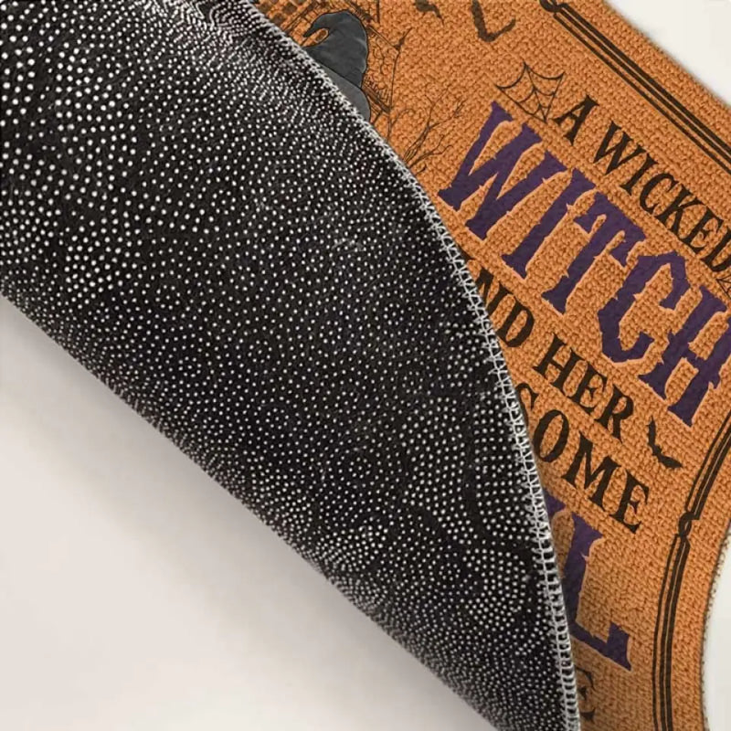 A Wicked Witch And Her Handsome Devil Live Here - Couple Personalized Custom Home Decor Decorative Mat - Halloween Gift For Husband Wife, Anniversary