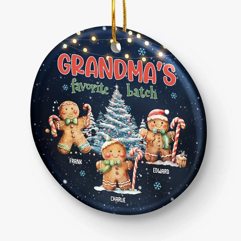 Grandma's Favorite Batch - Family Personalized Custom Ornament - Ceramic Round Shaped - Christmas Gift For Mom, Grandma