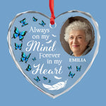 Custom Photo Never Forgotten, Forever Loved - Memorial Personalized Custom Heart Glass Ornament - Sympathy Gift, Christmas Gift For Family