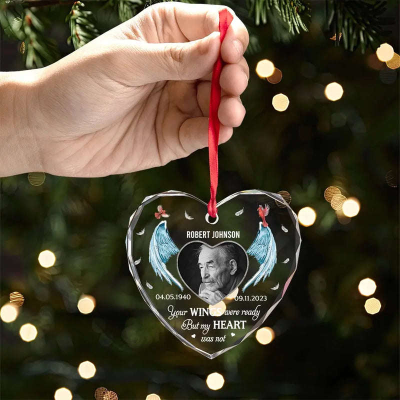Custom Photo Memories For A Lifetime - Memorial Personalized Custom Heart Glass Ornament - Sympathy Gift, Christmas Gift For Family Members
