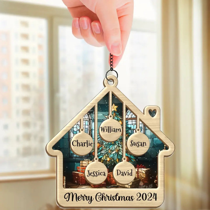 Love Grows Best In Little Moments Together - Family Personalized Window Hanging Suncatcher - Christmas Gift For Family Members
