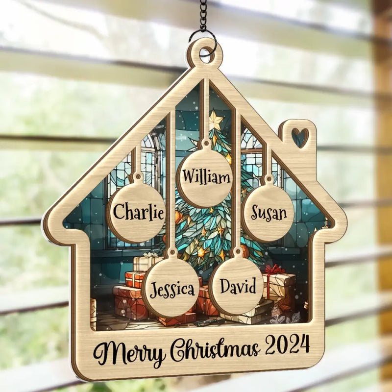 Love Grows Best In Little Moments Together - Family Personalized Window Hanging Suncatcher - Christmas Gift For Family Members