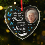 Custom Photo Never Forgotten, Forever Loved - Memorial Personalized Custom Heart Glass Ornament - Sympathy Gift, Christmas Gift For Family