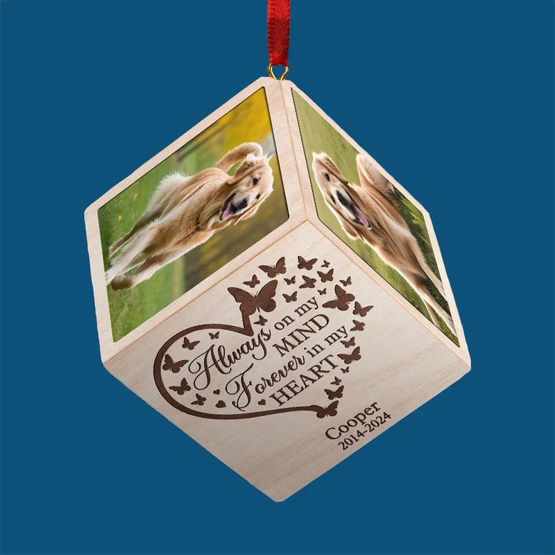 Custom Photo Always On My Mind - Memorial Personalized Custom Wooden Cube Ornament - Sympathy Gift, Christmas Gift For Pet Owners, Pet Lovers