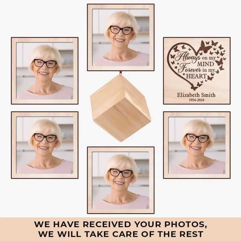 Custom Photo Always On My Mind - Memorial Personalized Custom Wooden Cube Ornament - Sympathy Gift, Christmas Gift For Family Members
