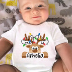 Custom Name Christmas Reindeer Gifts for Babies - Personalized Baby Onesies