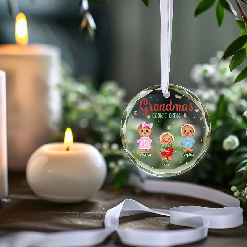 Gingerbread Crumbs And Grandma's Heartfelt Embrace - Family Personalized Custom Circle Glass Ornament - Christmas Gift For Mom, Grandma
