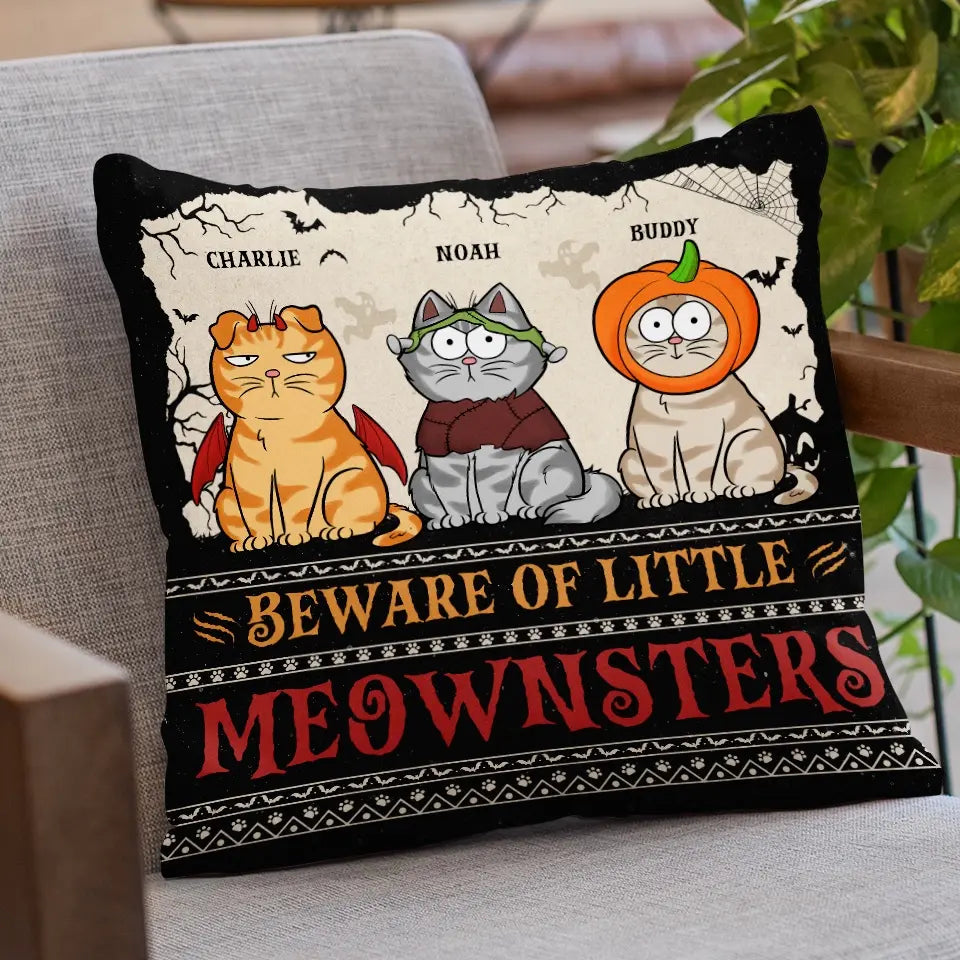Beware Of Little Meownsters - Cat Personalized Custom Pillow