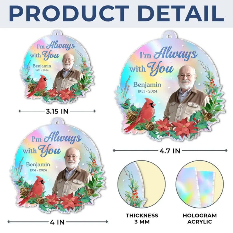Custom Photo Your Light Will Never Dim - Memorial Personalized Custom Hologram Ornament - Sympathy Gift, Christmas Gift For Family Members