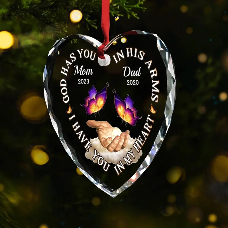 I Have You In My Heart - Memorial Personalized Custom Heart Glass Ornament - Sympathy Gift, Christmas Gift For Family Members