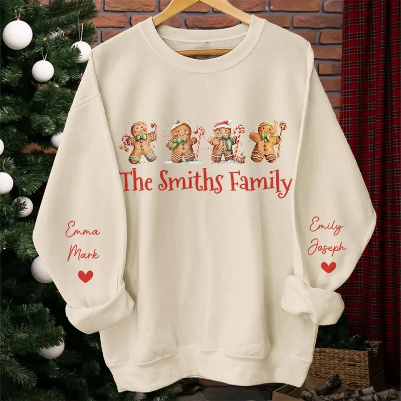 Holiday Wishes Made With Gingerbread Hugs And Peppermint Kisses - Family Personalized Custom Unisex Sweatshirt With Design On Sleeve - Christmas Gift For Family Members