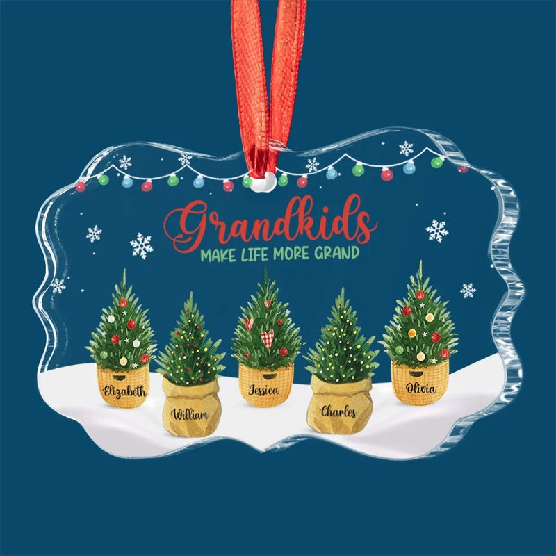 Grandkids Make Life More Grand - Family Personalized Custom Benelux Glass Ornament - Sympathy Gift, Christmas Gift For Mom, Grandma